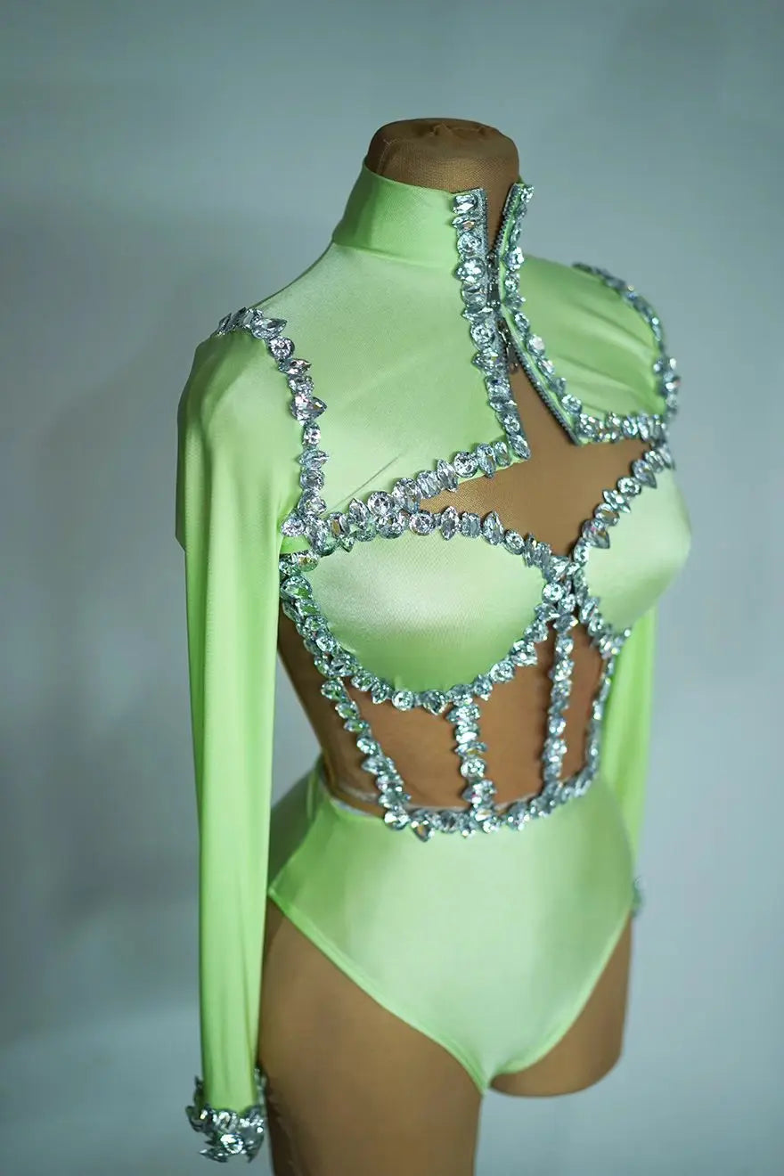 Crystal Tube Top, High-Waist Shorts & Bolero Jacket 3-Piece Performance Costume Set