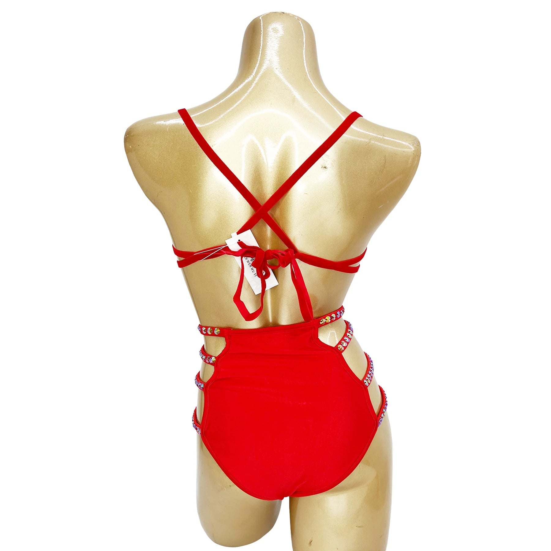 Sparkly Samba Carnival Stone Wire Bra & Bikini Bottom Set Stage Costume