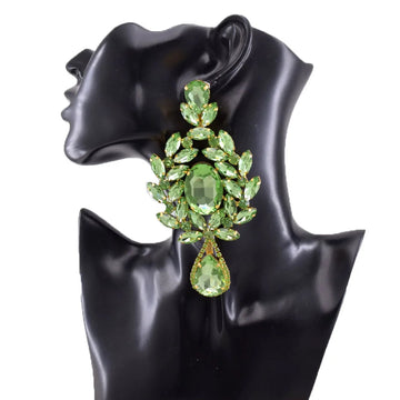 Oversized 4.7" Glass Gemstone Statement Drop Earrings Drag Queen Stage Jewelry