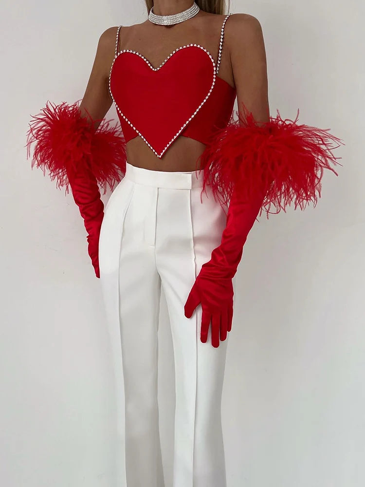 Scarlet Sweetheart Crop Camisole Sculpted Red Bustier Party Bralette Top