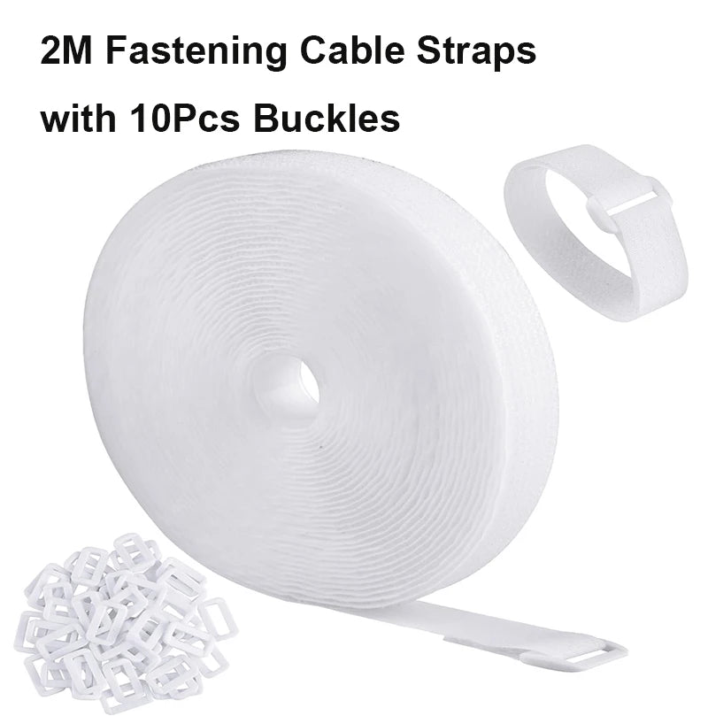 Reusable Cut-to-Length Cable Ties Adjustable Nylon Hook and Loop Straps with Buckles