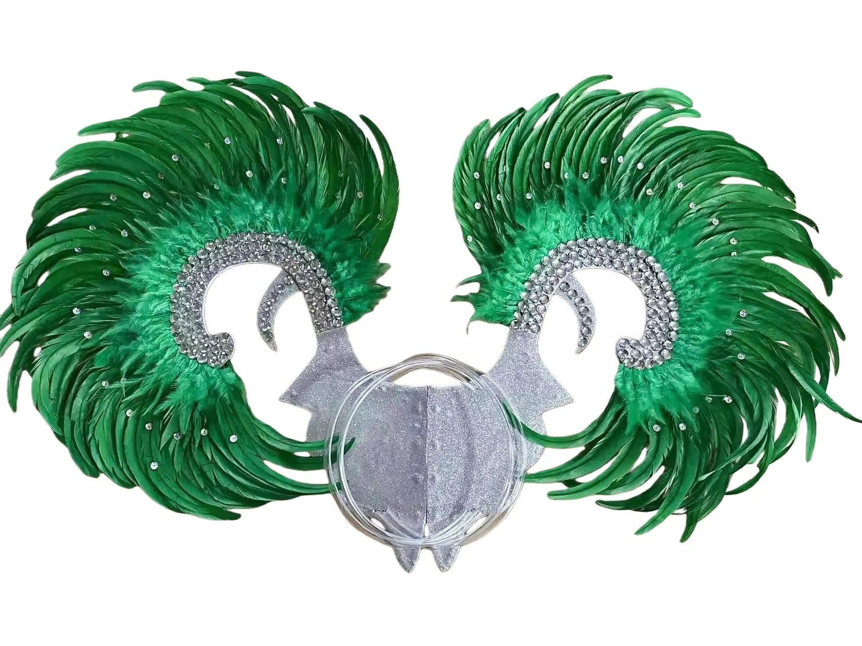 Showgirl Feather Wing Backpiece with Rhinestone Scroll Frames