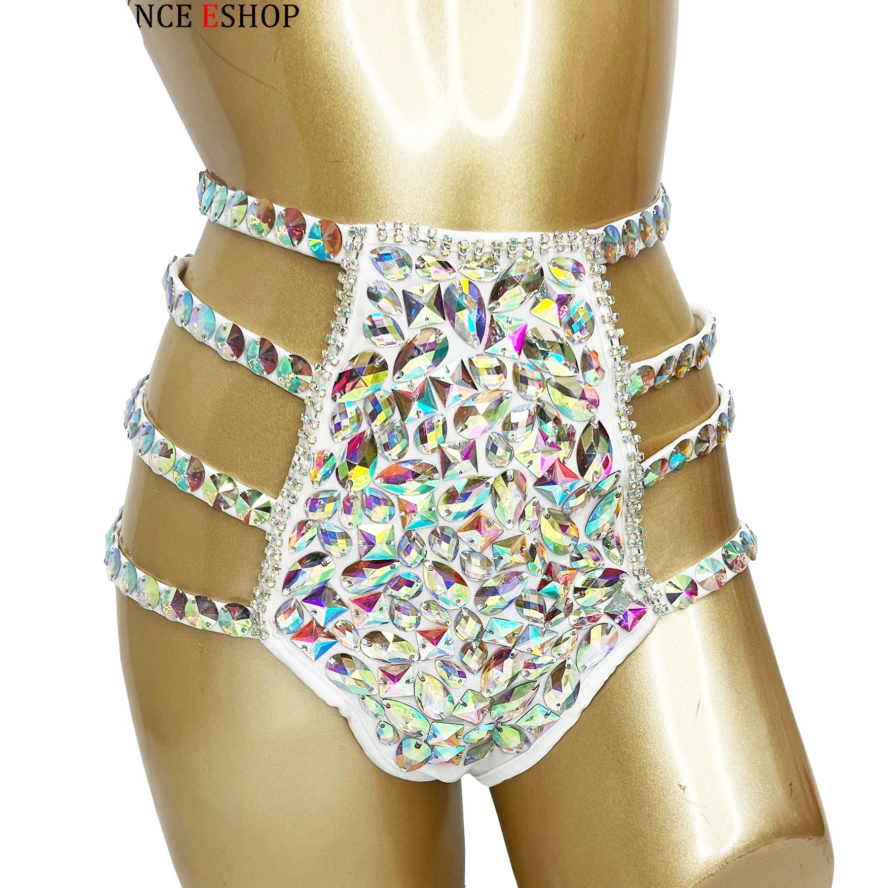 Sparkly Samba Carnival Stone Wire Bra & Bikini Bottom Set Stage Costume