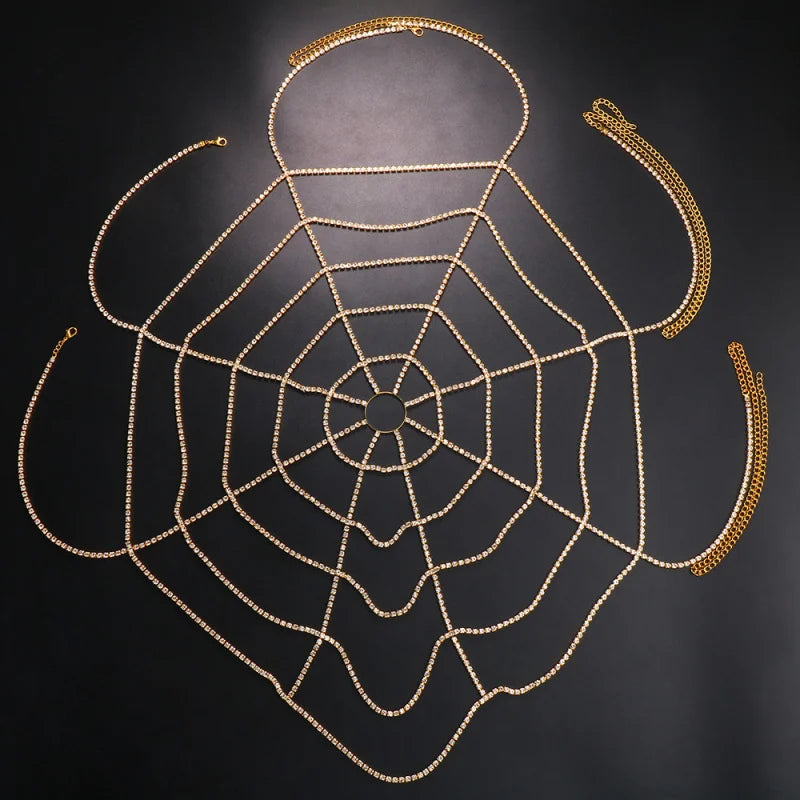 Spiderweb Rhinestone Bra & Brief Body Jewelry