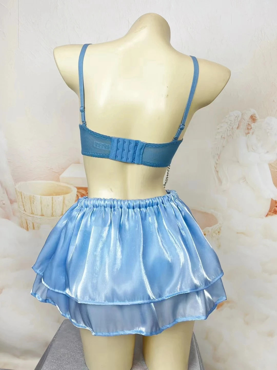 Sapphire Blue Rhinestone Bikini & Micro Skirt 2-Piece Stage Dance Costume Set
