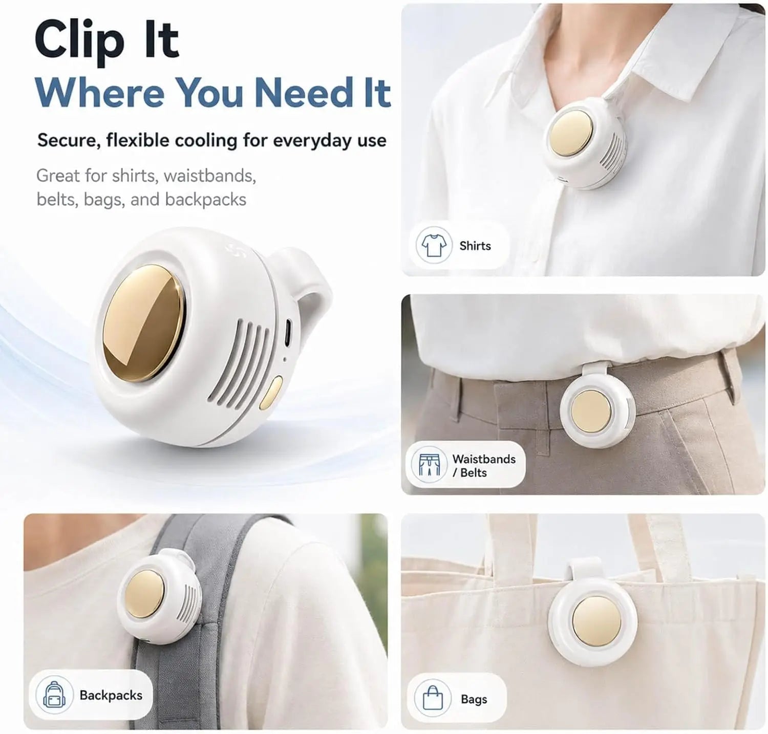 Portable Wearable Bladeless Clip-On Fan Set