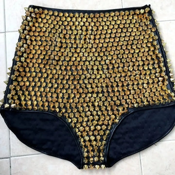 Women's High Waist Faux Leather Stage Performance Shorts – Sexy Sequin Nightclub Dance Costume