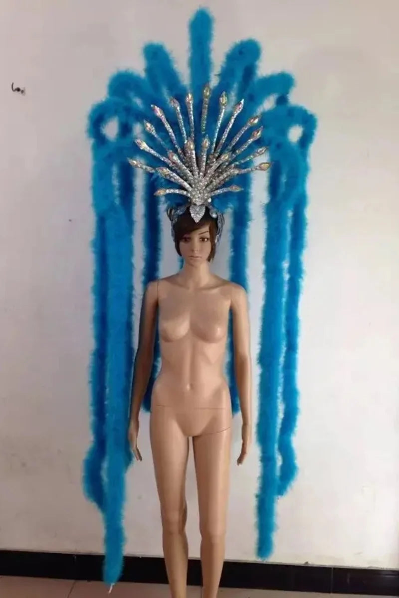 The Stardust Extravaganza Carnival Headdress – Rhinestone & Feather Showgirl Crown