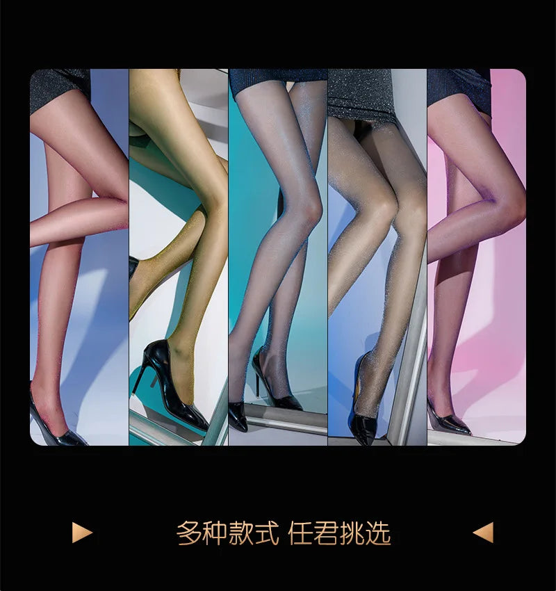 Candy Color Crotchless Oil Glossy Sheer Shaping Pantyhose Shiny Tights