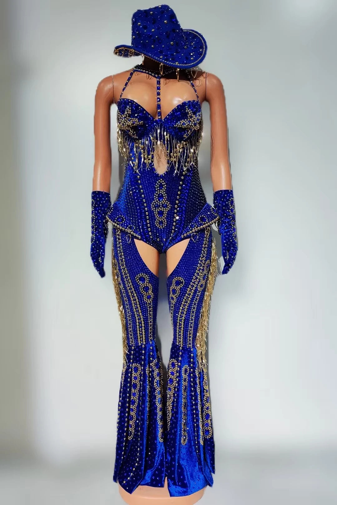 The Stardust Showstopper 4-Piece Rhinestone Ensemble – Luxury Stage Bodysuit & Jumpsuit Set