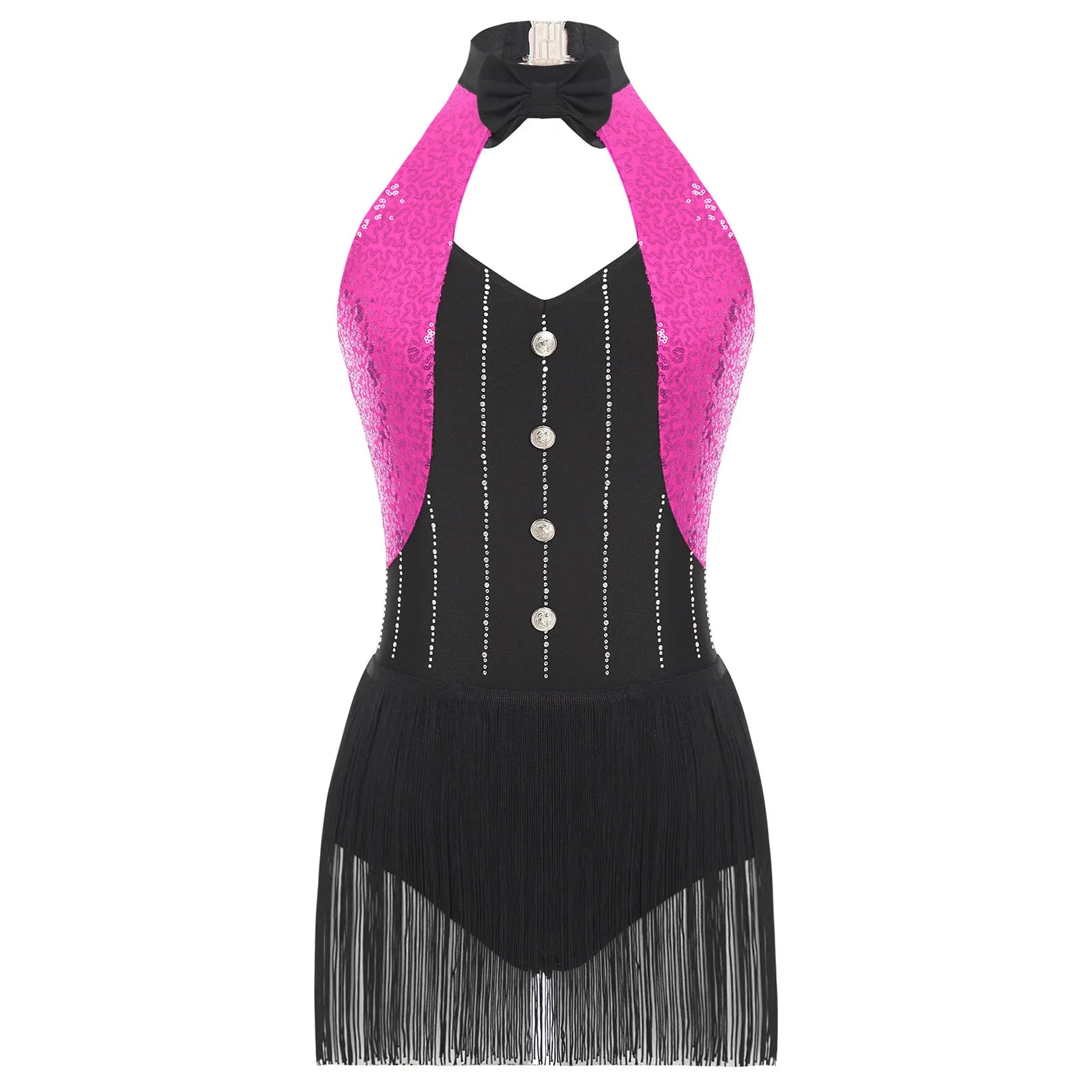 The Stardust Tuxedo Tassel Bodysuit – Luxury Sequins & Rhinestone Showgirl Leotard