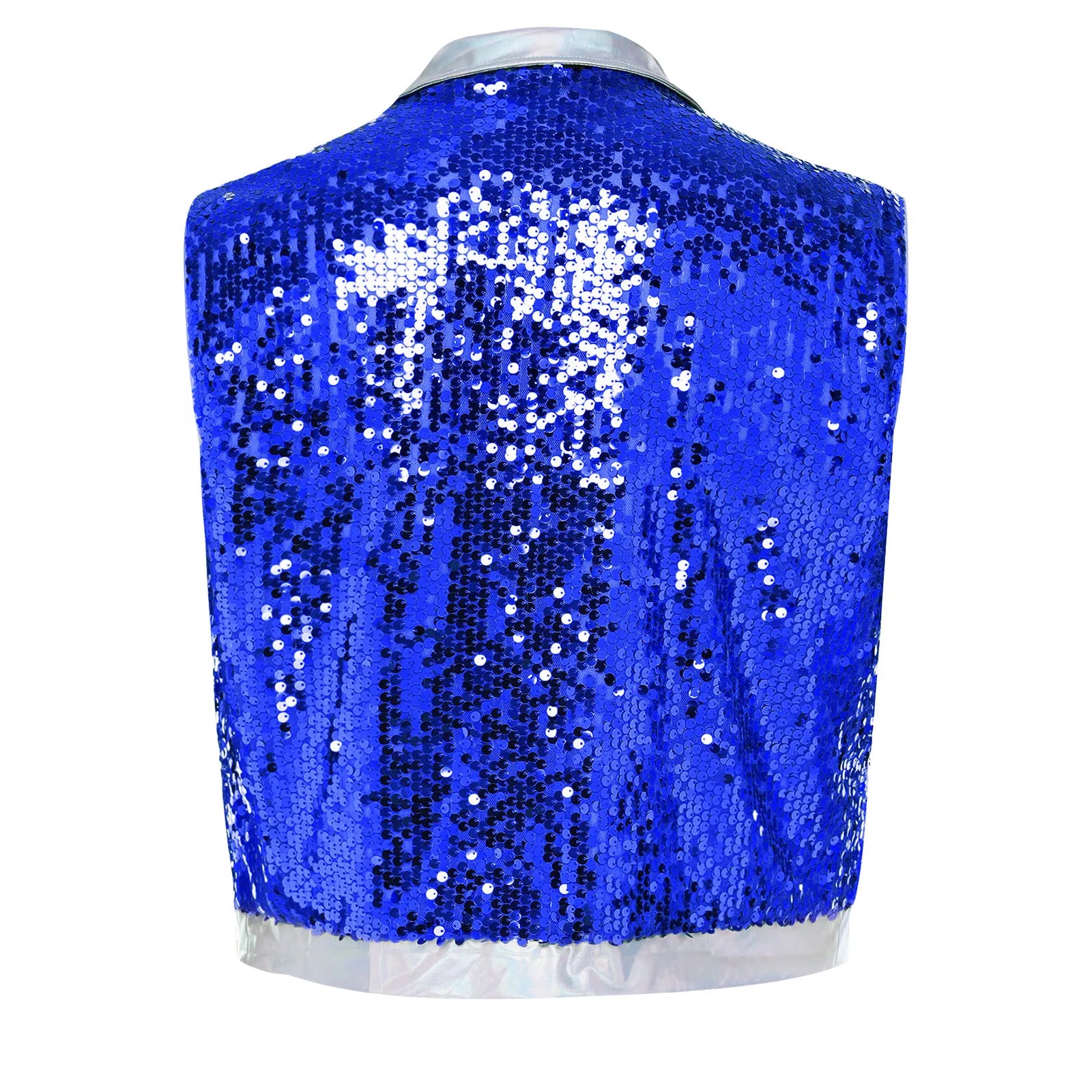 Men's Metallic Sequin Tassel Open-Front Vest Lapel Collar Sleeveless Stage Dance Waistcoat