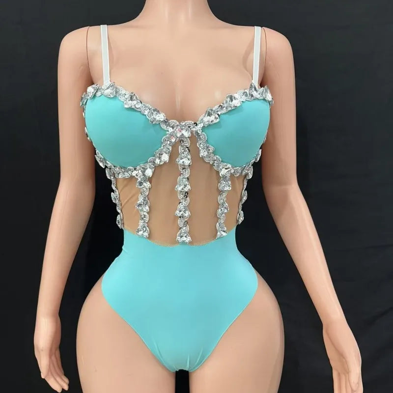 Multi-Colored Triangle Halter Bodysuit & Stage Performance Dancewear