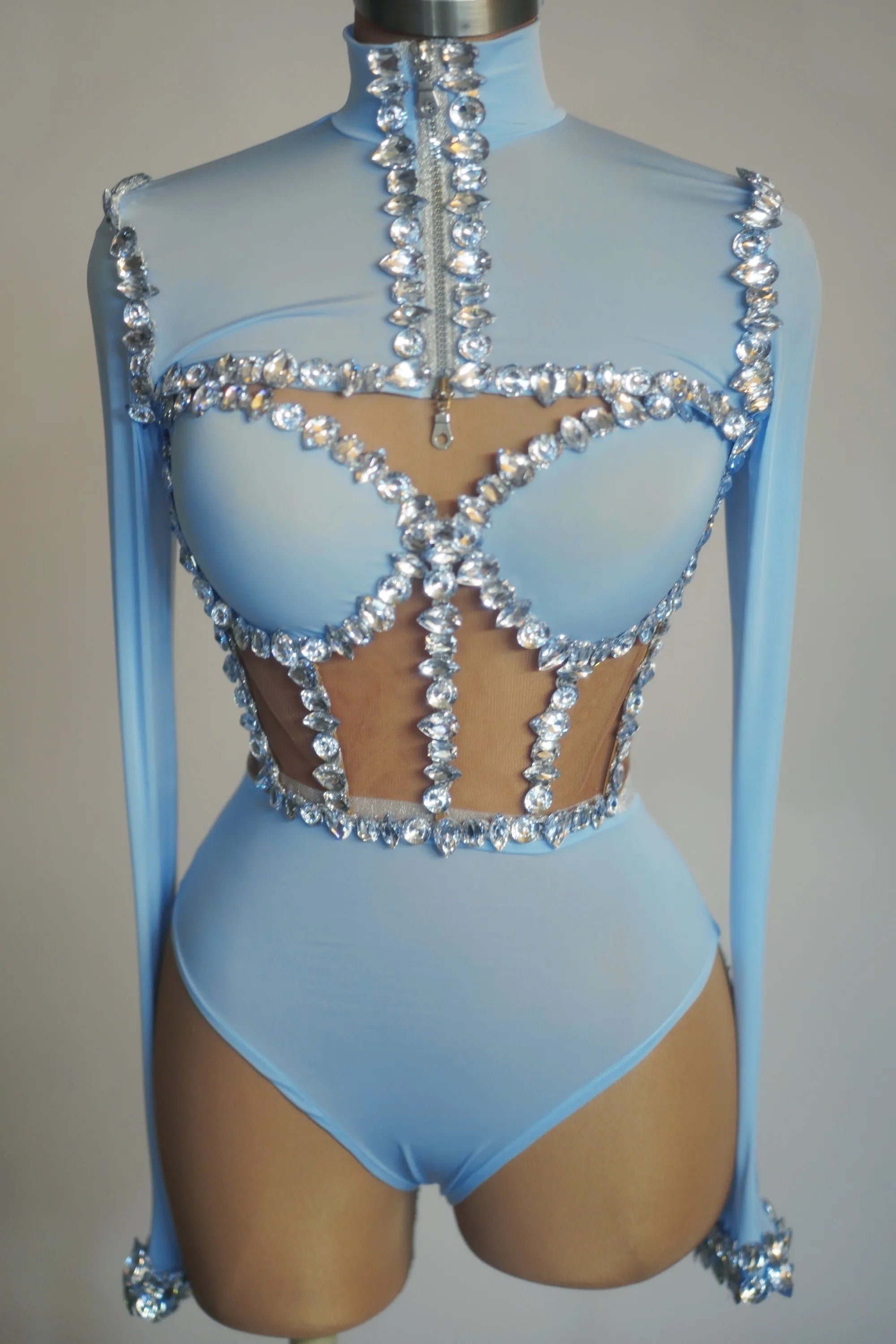 Crystal Tube Top, High-Waist Shorts & Bolero Jacket 3-Piece Performance Costume Set