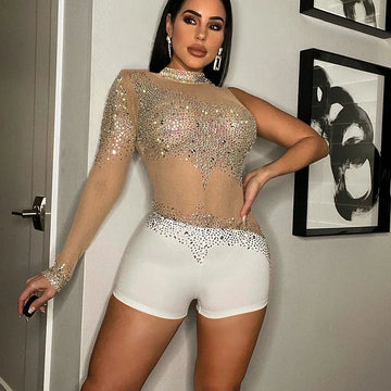 Sparkly Rhinestones Mesh Romper