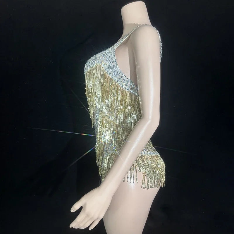 Gold Tassel Showgirl Bodysuit