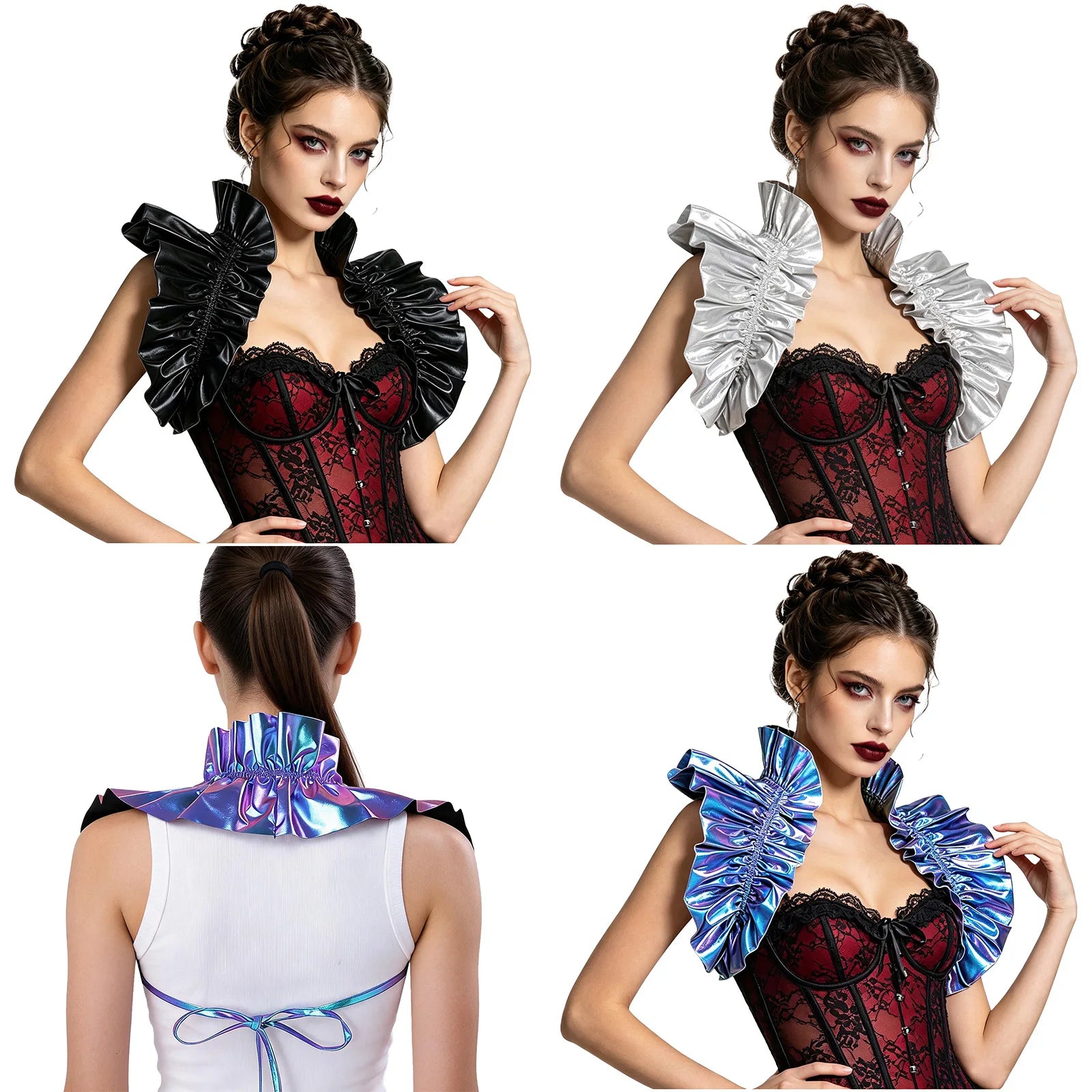 Metallic Ruffled Renaissance Neck Shrug Holographic Victorian Shoulder Capelet