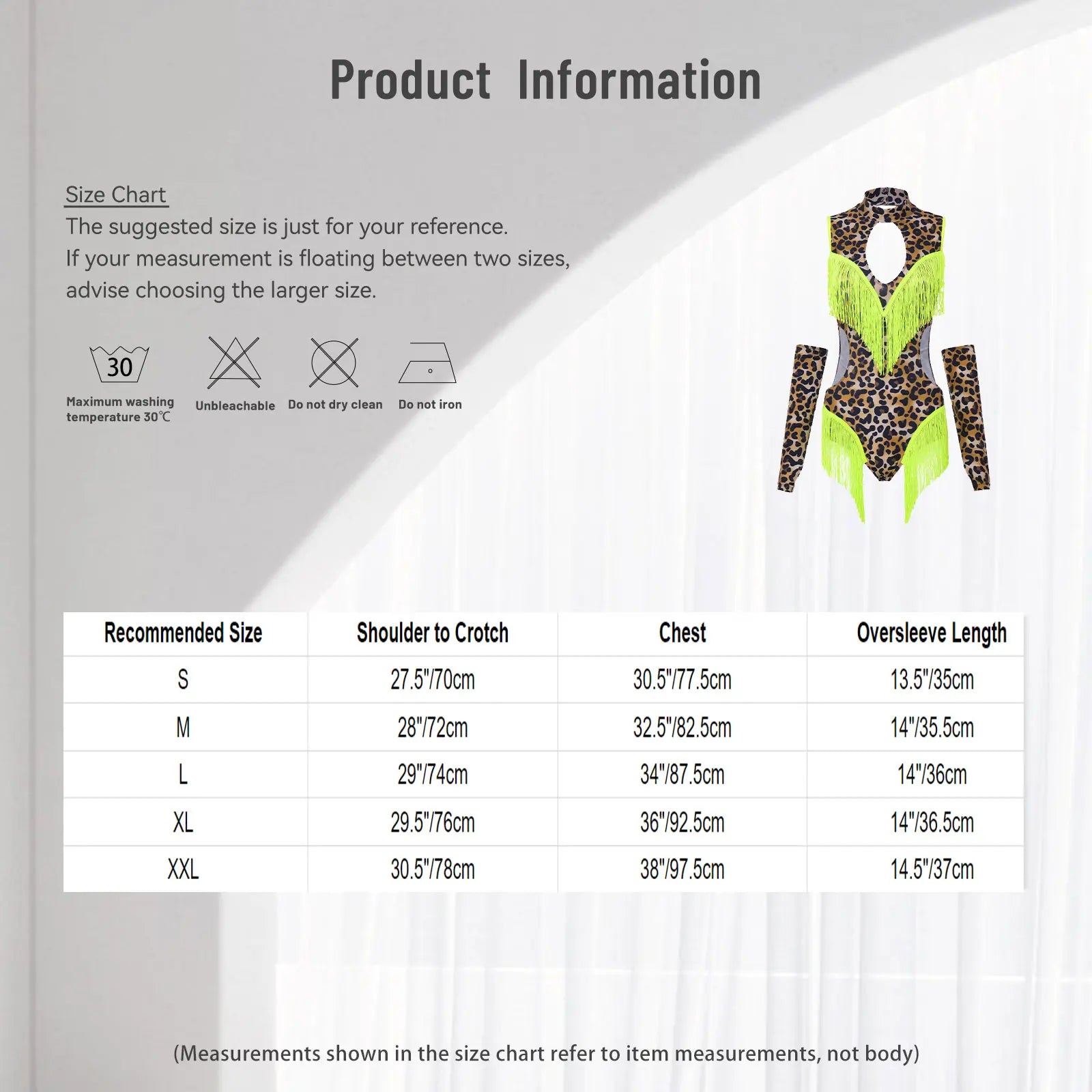 Leopard Cutout Bodysuit & Fringe Sleeves 2-Piece Latin Ballroom Stage Costume Set