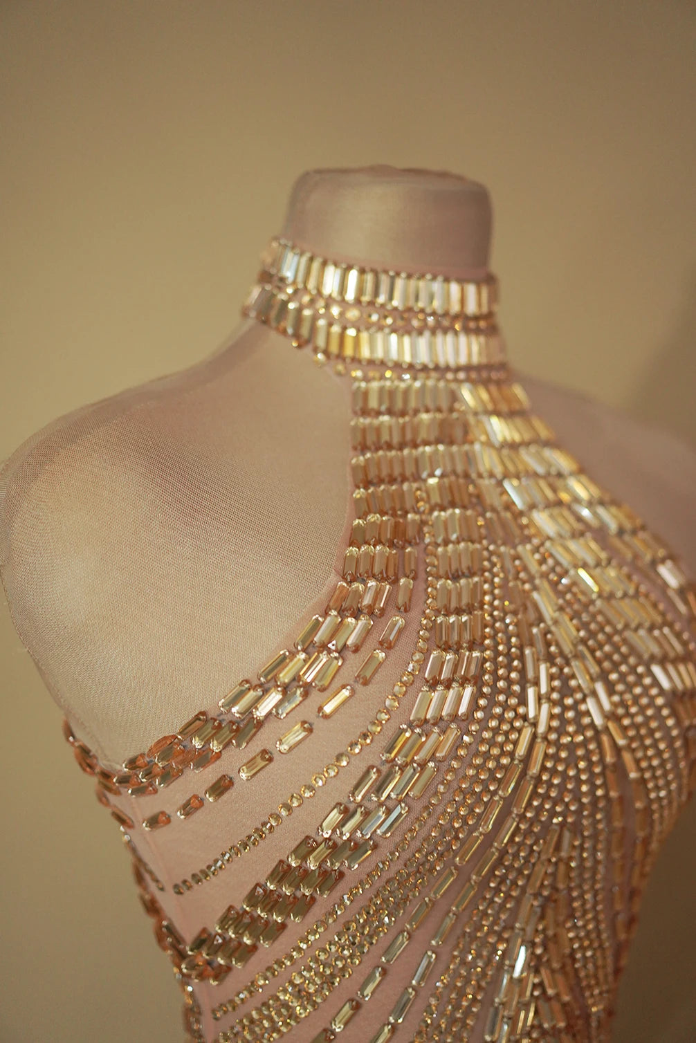 Sparkly Rhinestone High-Neck Sheath Mini Dress Stage Dance Costume