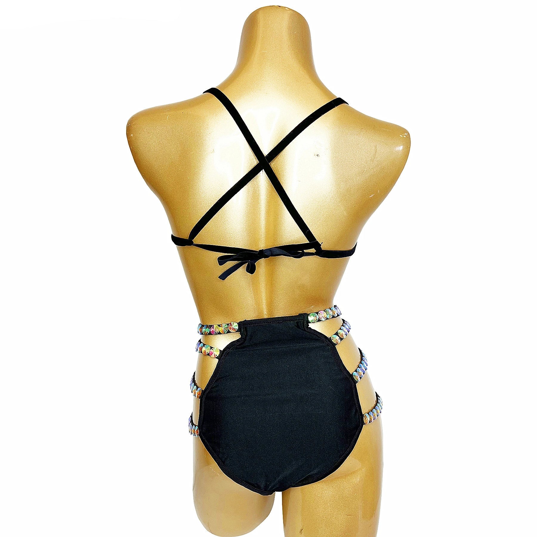Sparkly Samba Carnival Stone Wire Bra & Bikini Bottom Set Stage Costume