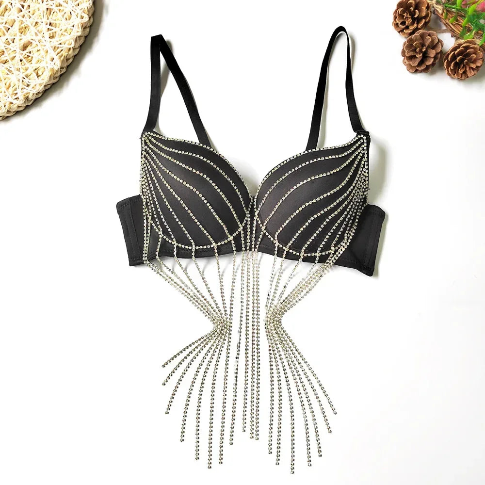 Tassel Fringe Push-Up Bra Corset Top Showgirl Stage Performance Bustier