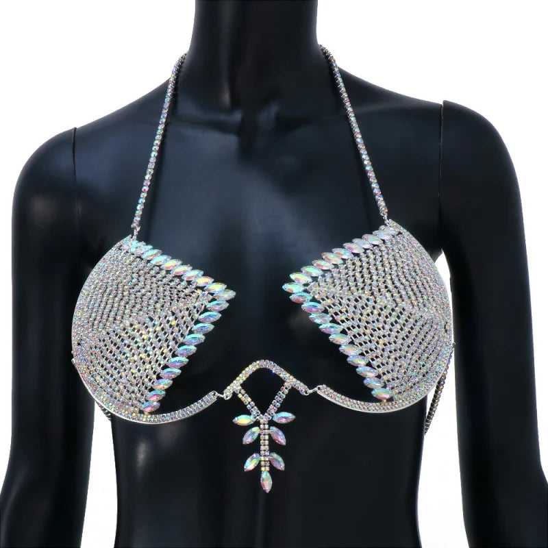Dazzling Crystal Ankh Cross Chest Chain & Halter Bra Body Jewelry
