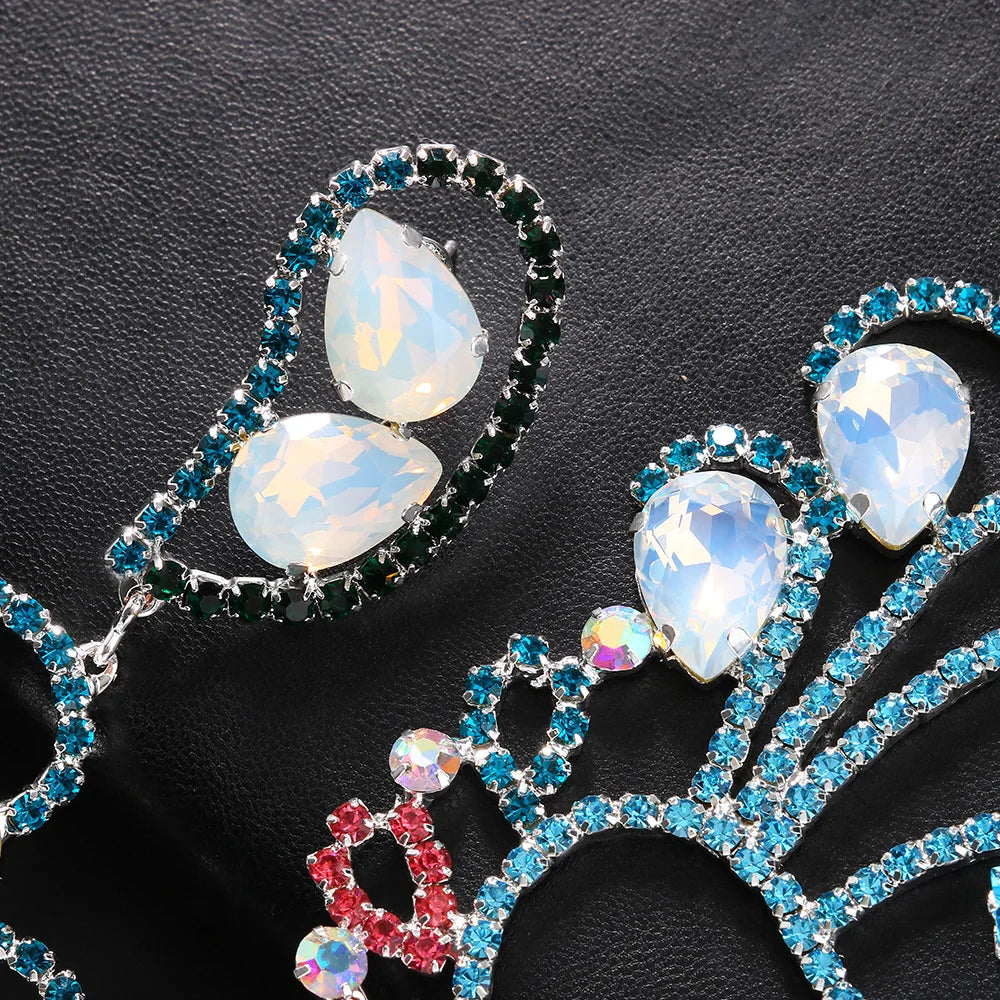 Rhinestone Peacock Drop Earrings