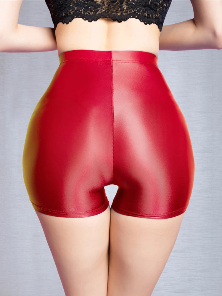 Seamless Oil Glossy High-Stretch Boyshorts Satin Sheer Safety Shorts