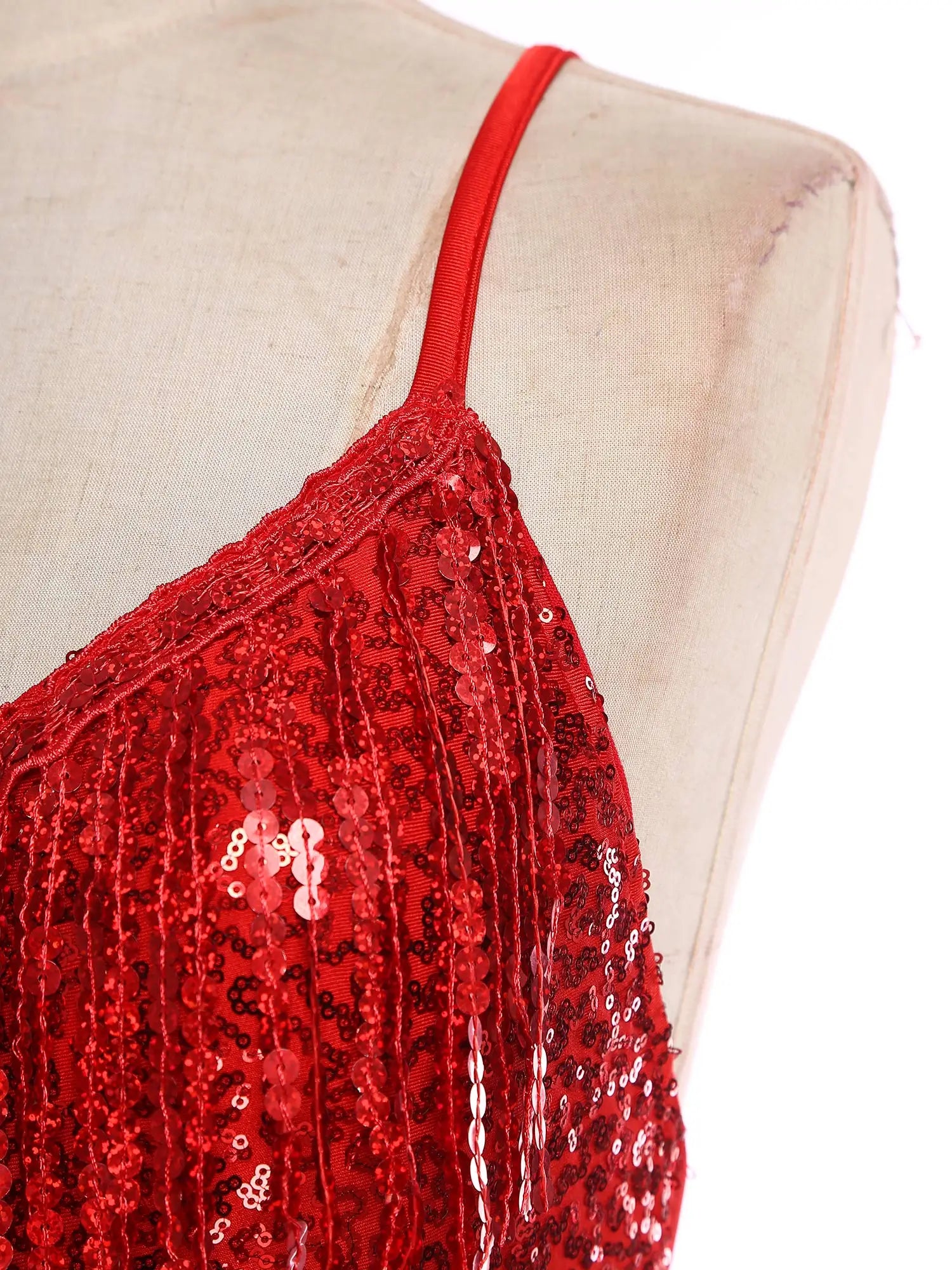 Sequins Fringed Cross Back Latin Dance Leotard Sleeveless V-Neck Bodysuit