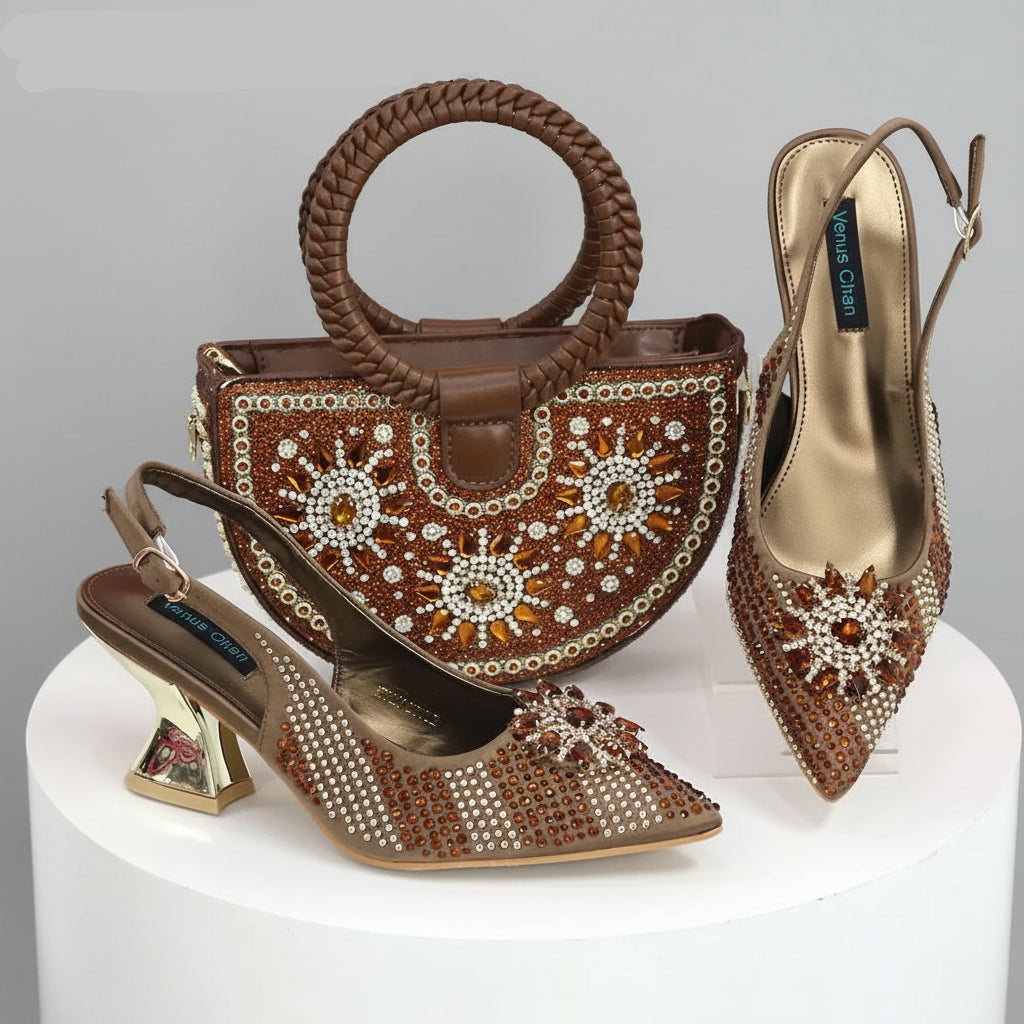Italian Design Evening Bag Paired with Handmade Petal Shoes