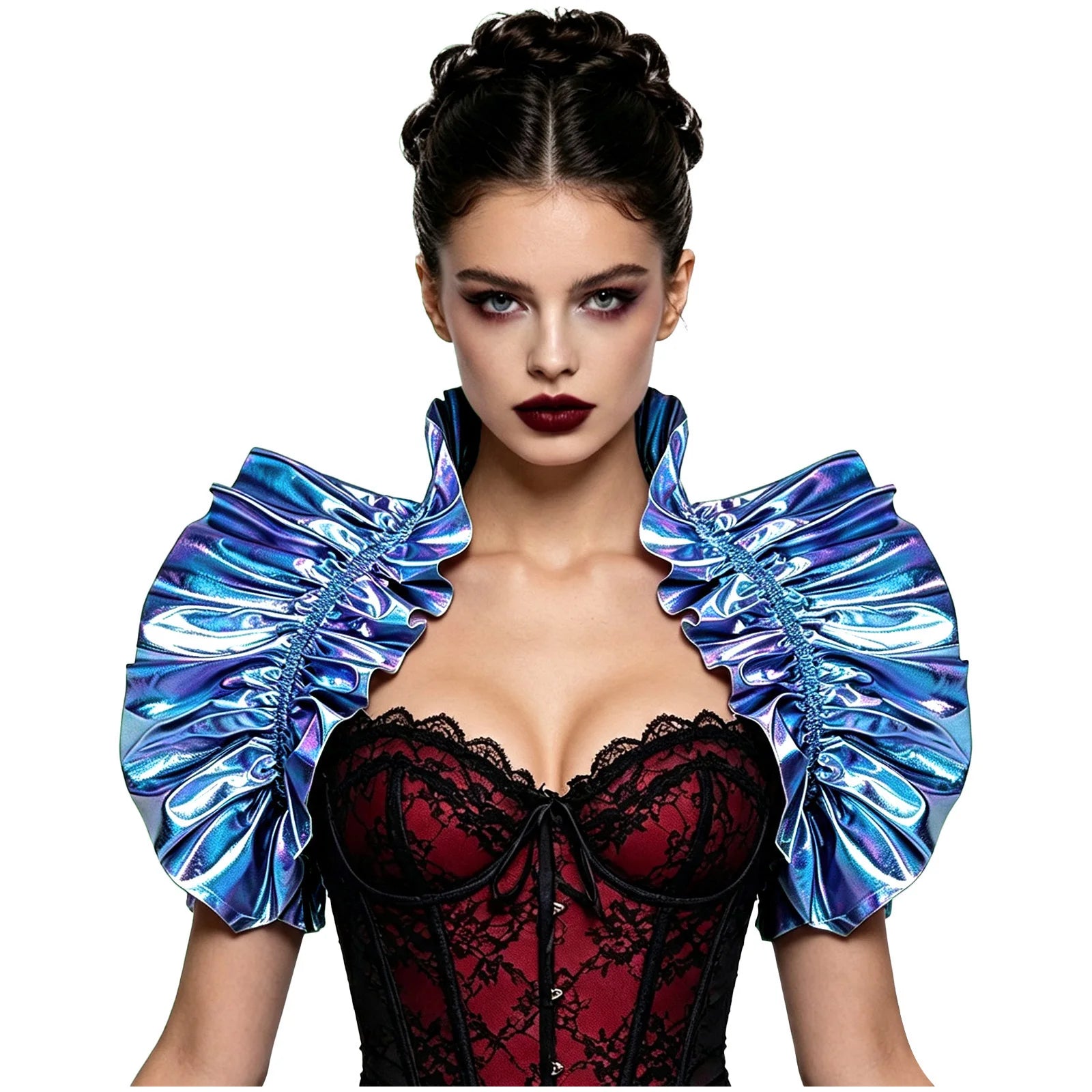 Metallic Ruffled Renaissance Neck Shrug Holographic Victorian Shoulder Capelet