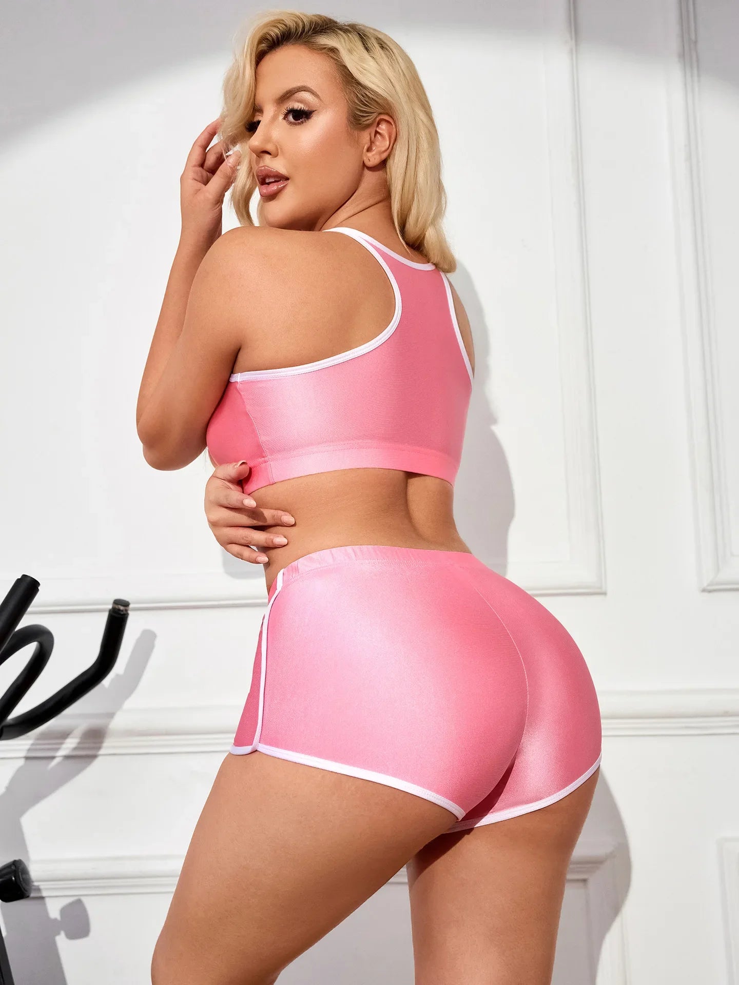 Metallic High-Stretch Crop Tank & Shaping Shorts 2-Piece Activewear Set