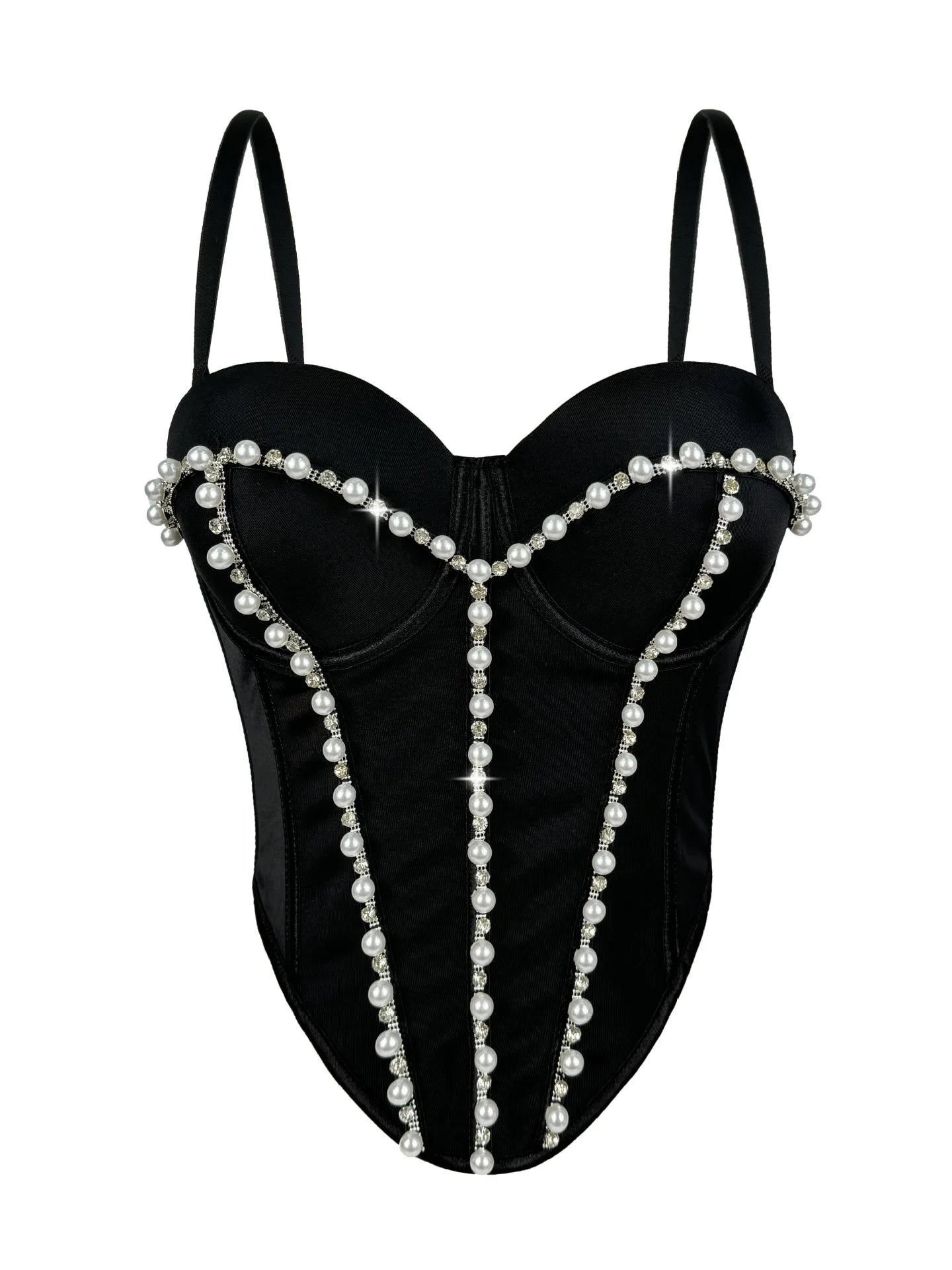Pearl Embroidered Bustier Corset Crop Top High Street Evening Bralette