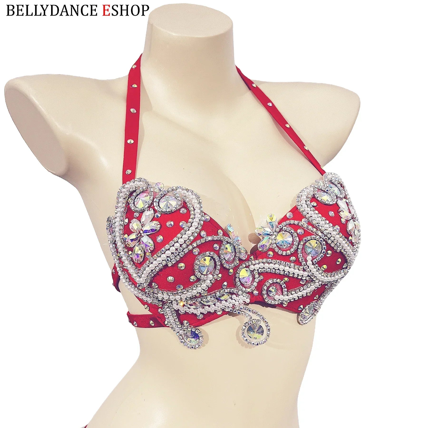Dazzling Beaded Crystal Belly Dance Bra & Belt 2-Piece Costume Set