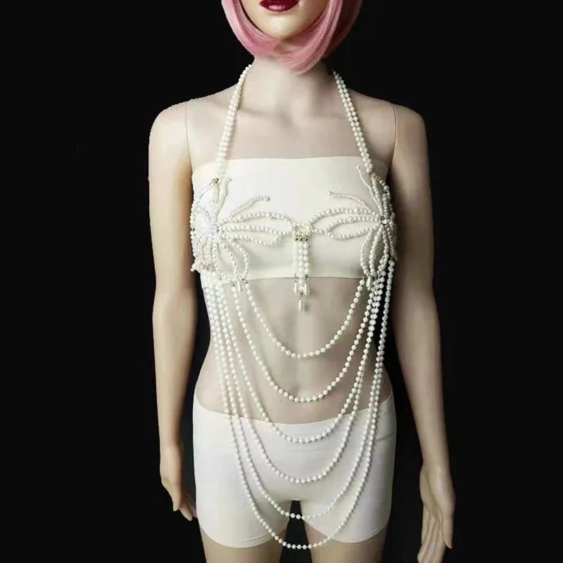 Pearl-Look Butterfly Bra Body Chain