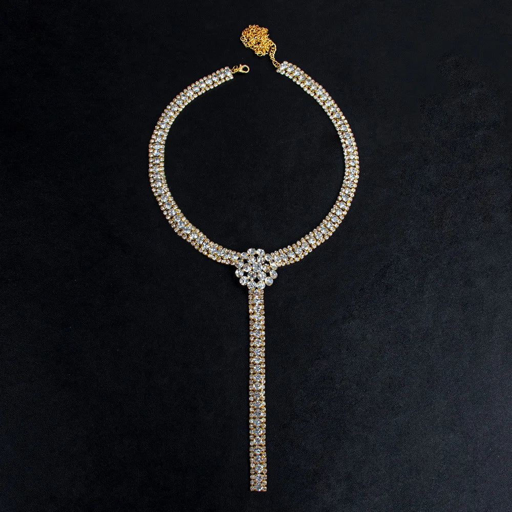 V-Shaped Halter Rhinestone Tassel Body Jewelry