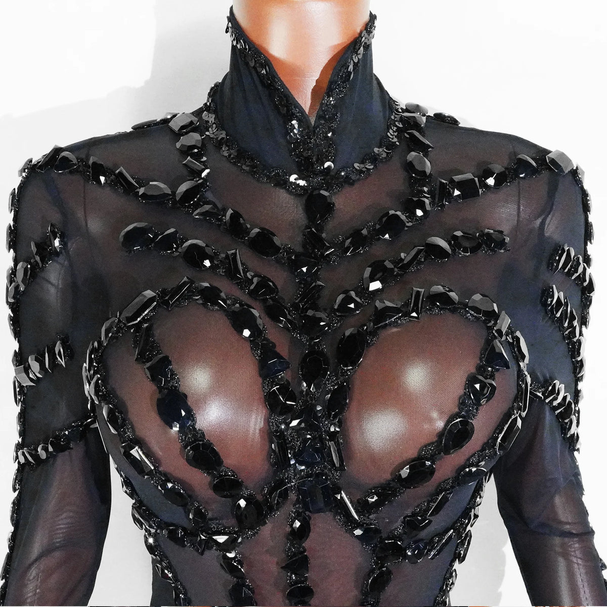 Rhinestone Mesh Jumpsuit Costume Set
