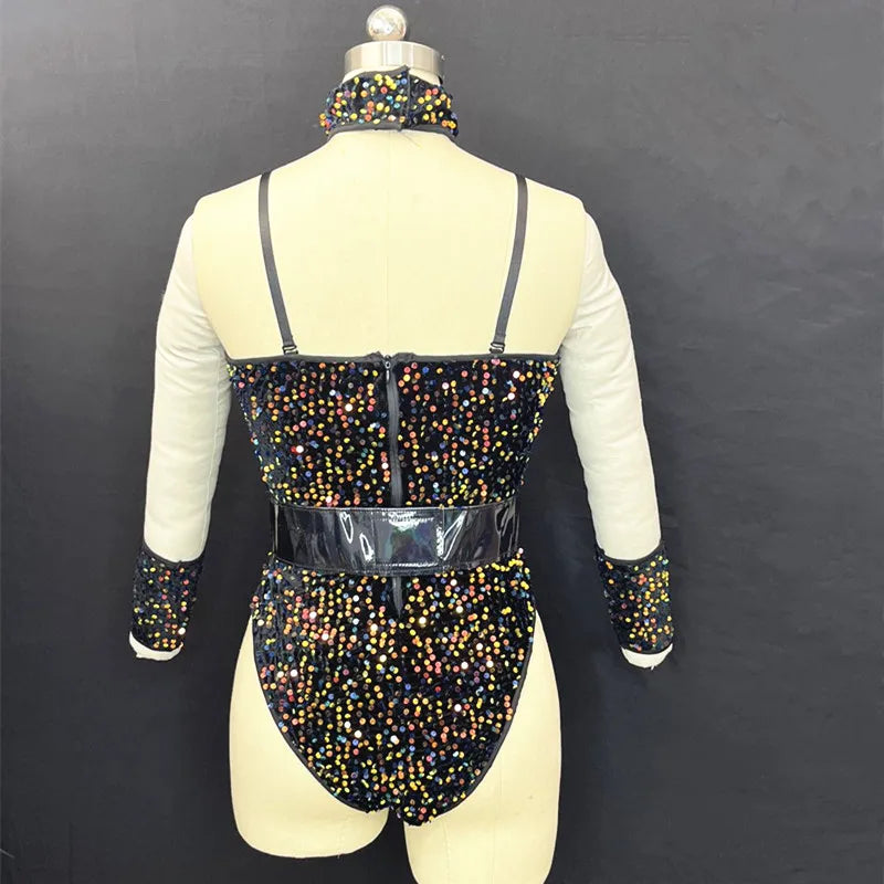 Sequined Rhinestone Bodysuit & Gogo Dance Performance Outfit