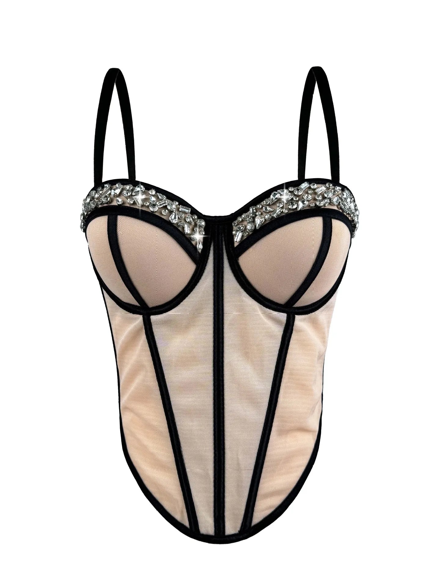 Diamond Embroidered Bustier Corset Crop Top Asymmetric Stage Bralette