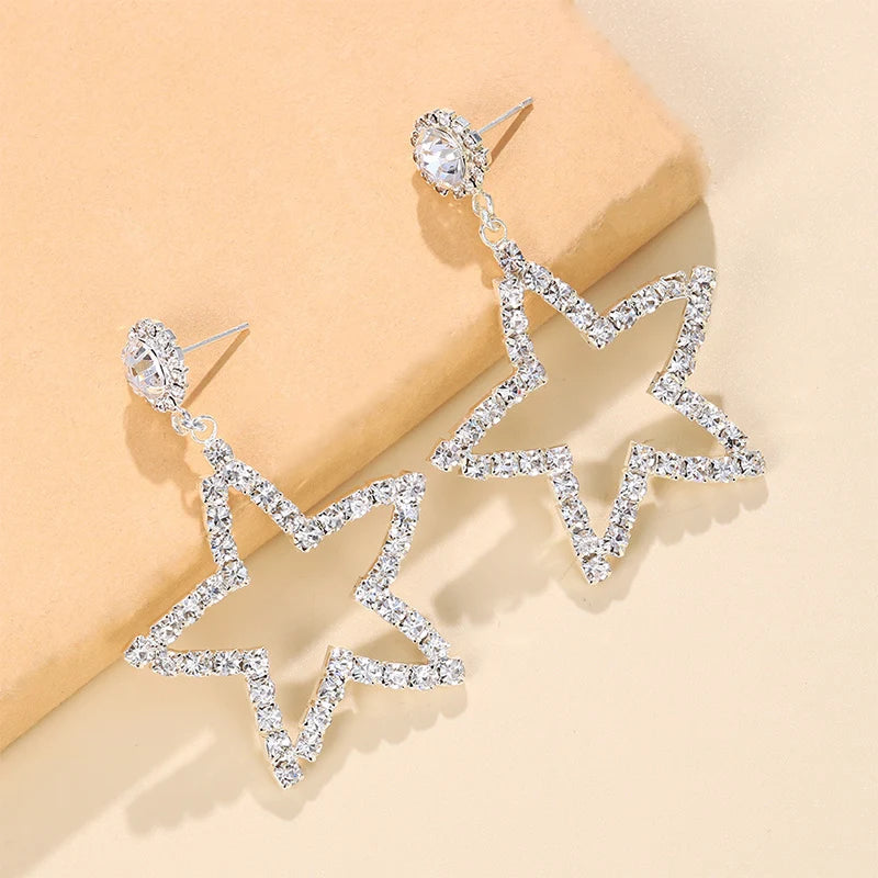 Large Star Rhinestone Drop Earrings