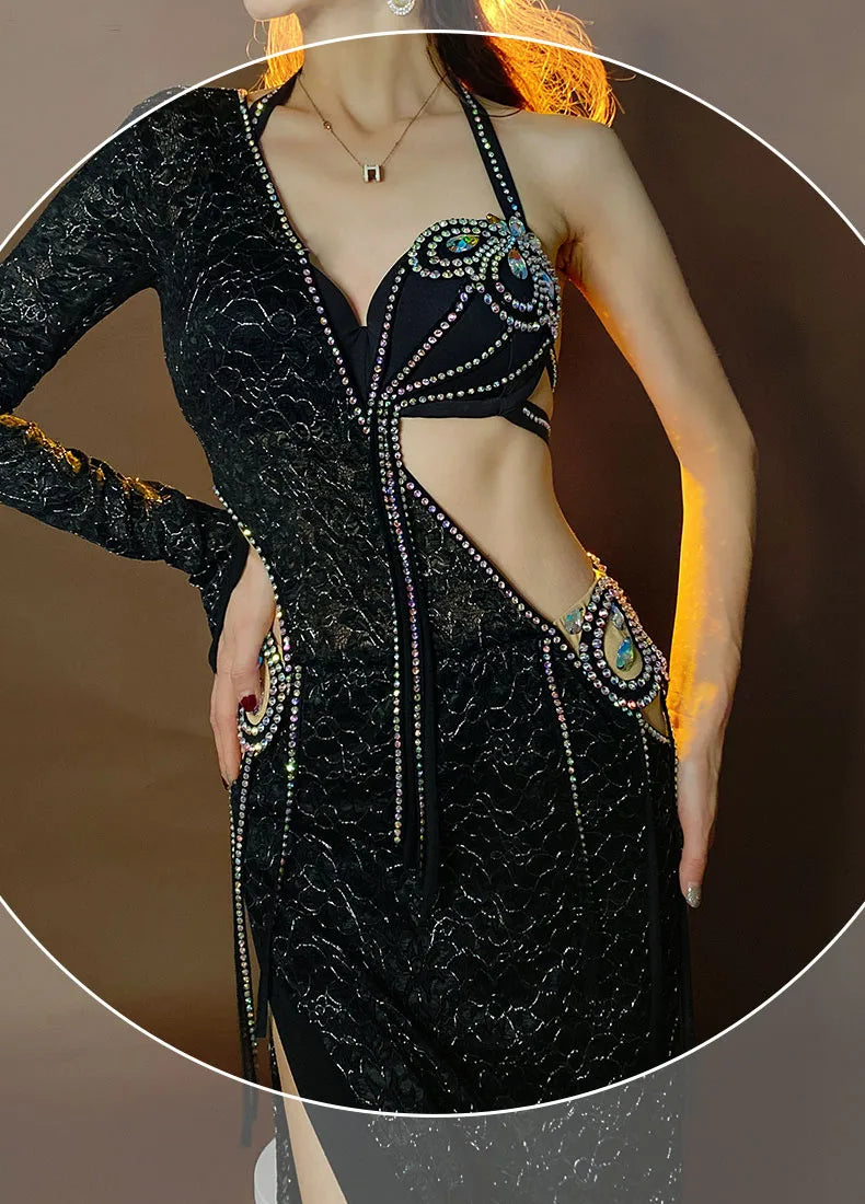 Luxury Custom Baladi & Shaabi Hair Swing Belly Dance Robe & Bra Outfit Set