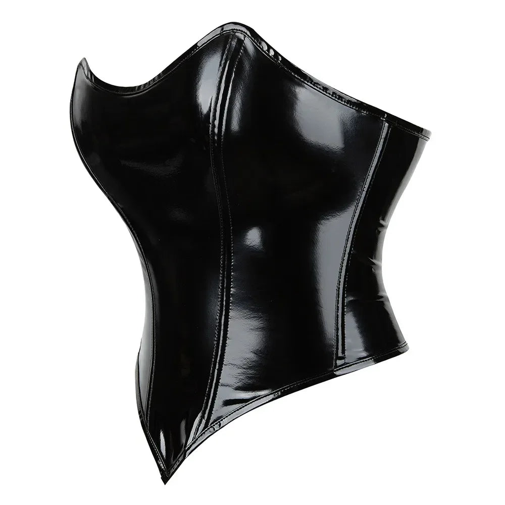 Shiny PVC PU Leather Bustier Corset Crop Top Body Shaper Vest