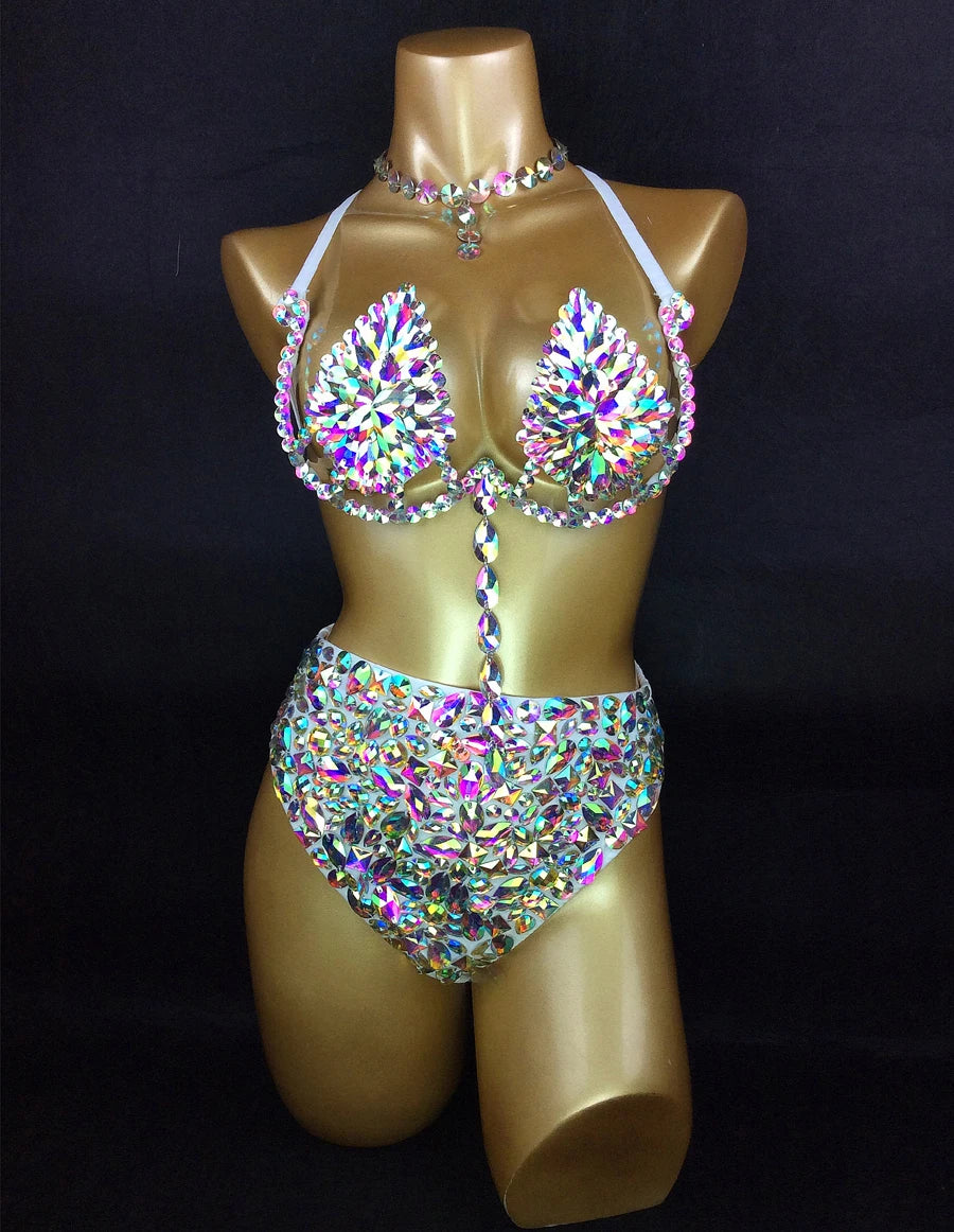 Sparkly Samba Carnival AB Crystal Wire Bra & High-Waisted Panties Costume Set
