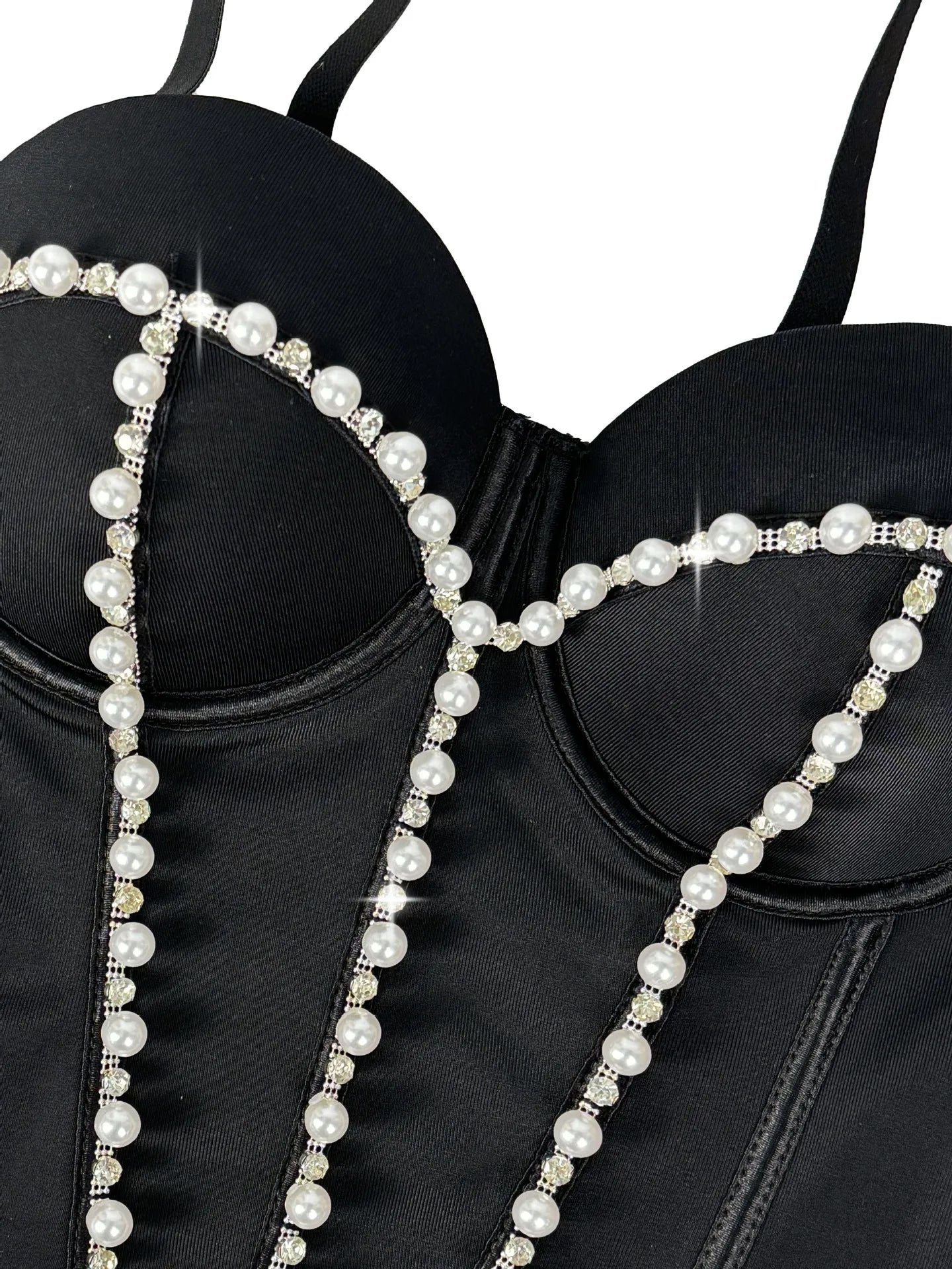 Pearl Embroidered Bustier Corset Crop Top High Street Evening Bralette