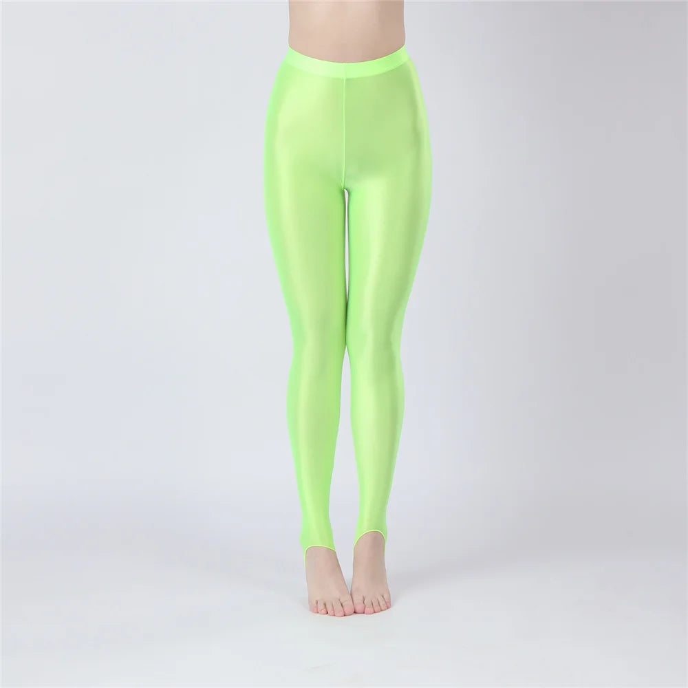 Thin Sheer Oil Glossy High-Stretch Pencil Pants Candy Color Yoga Leggings