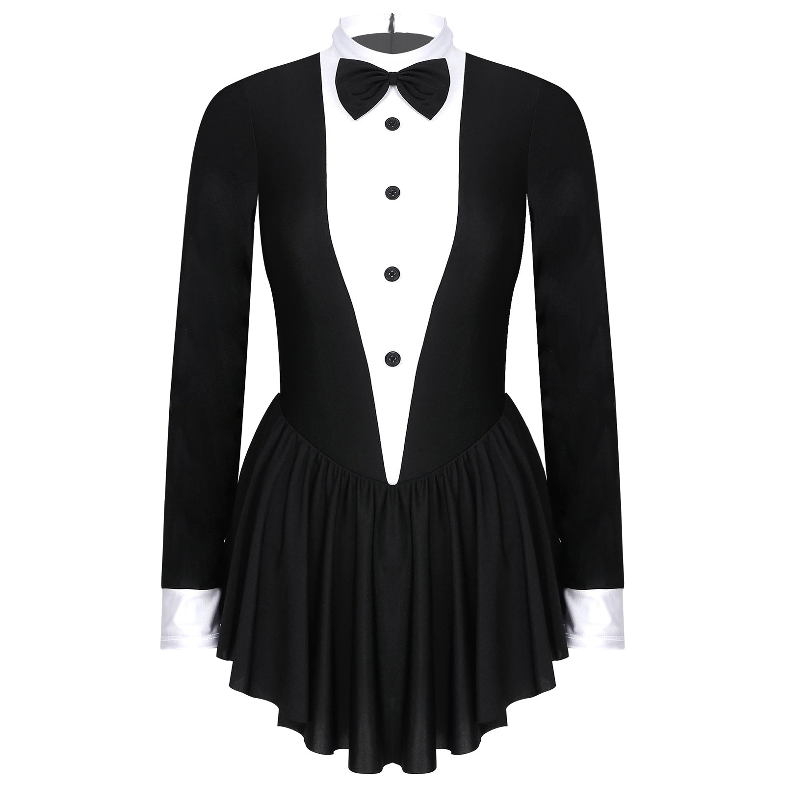 Tuxedo Bowknot Long Sleeve Ruffle Leotard Dress Magician Costume
