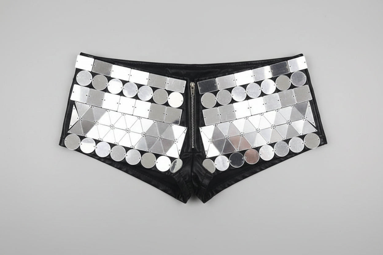 Luxury Reflective Mirror Halter Bra & High-Waisted Shorts Set