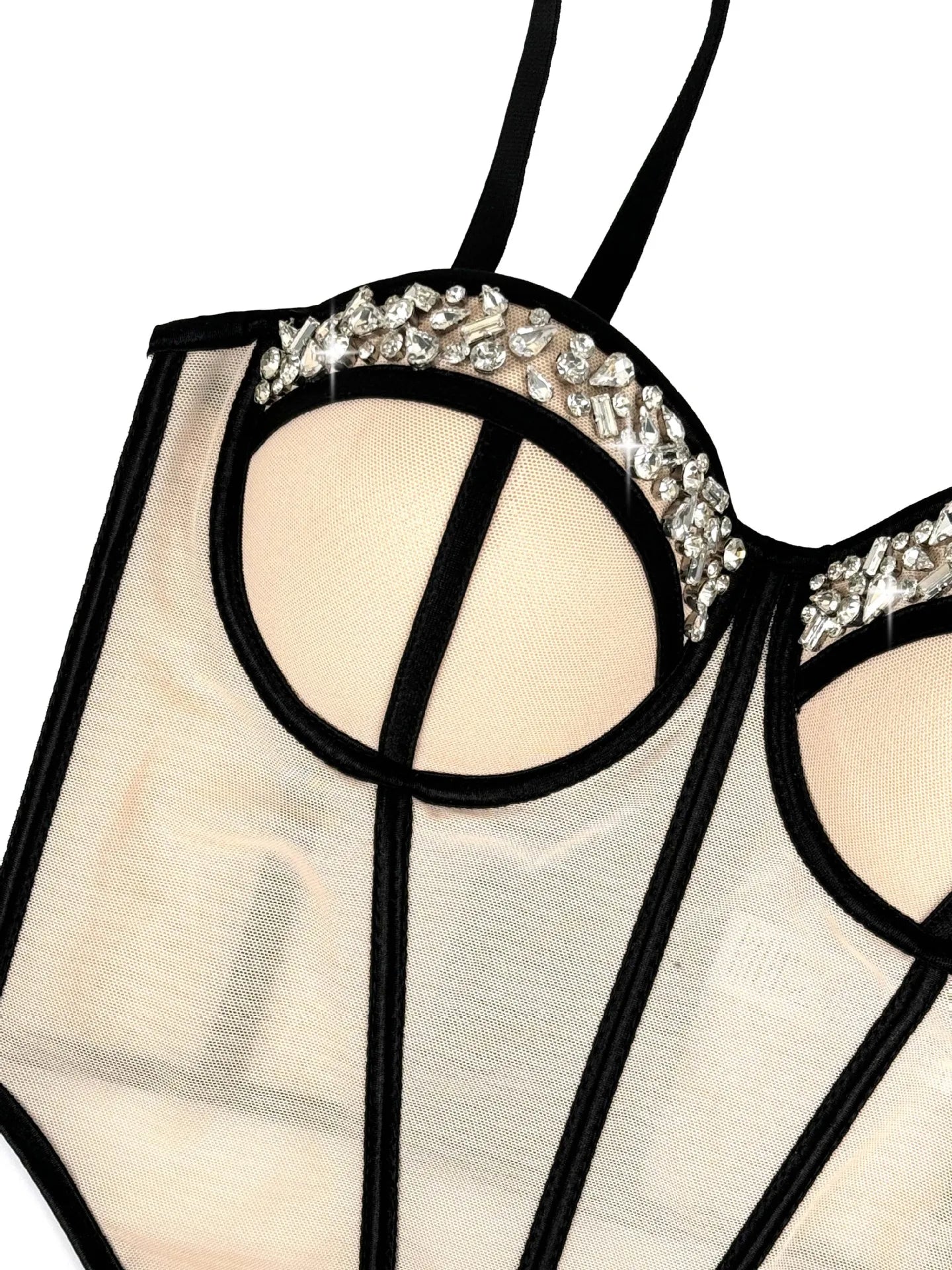 Diamond Embroidered Bustier Corset Crop Top Asymmetric Stage Bralette