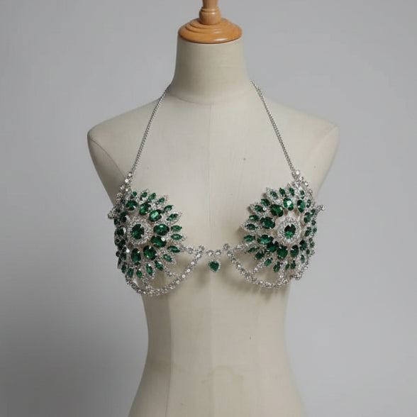 Dazzling Love Heart Bikini Bra Chain & Thong Chest Body Jewelry Set