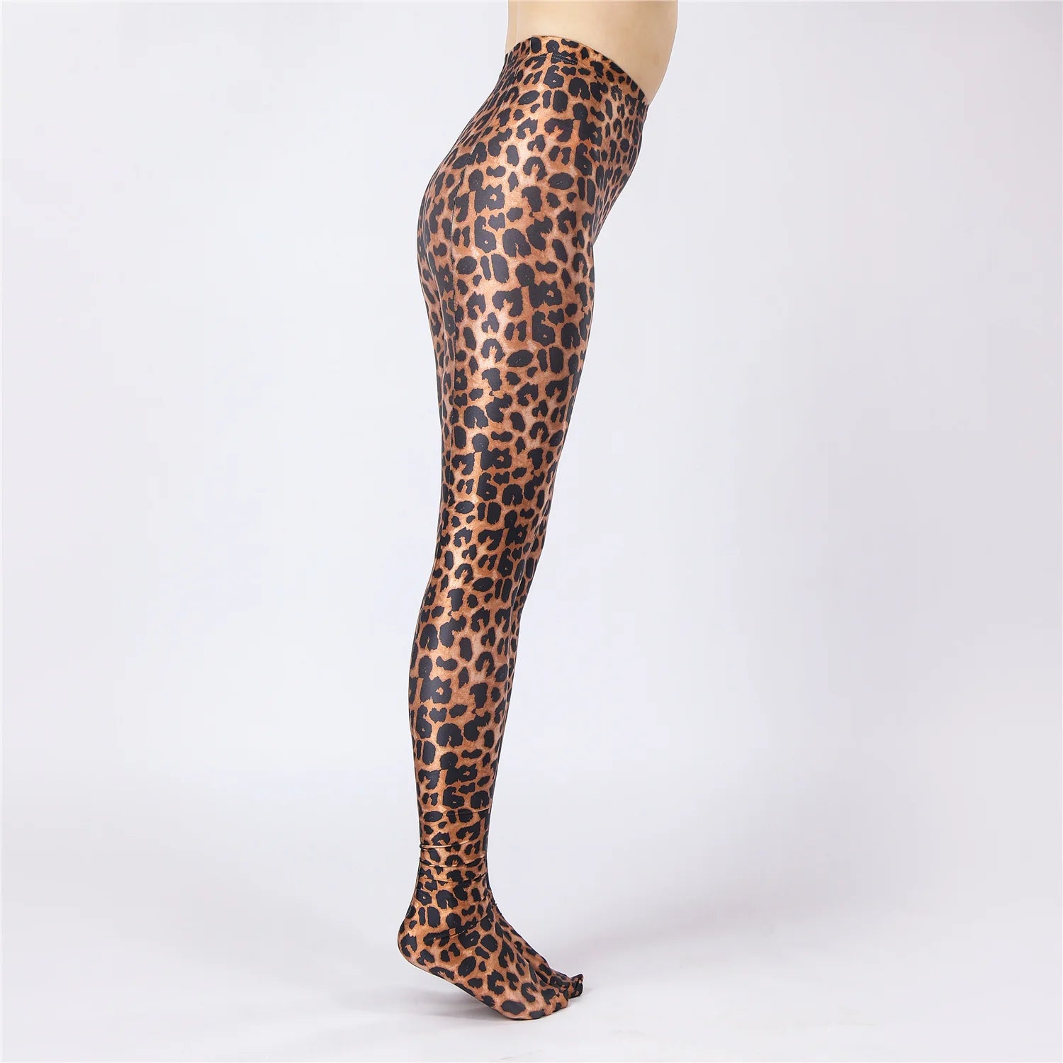 Oil Glossy High-Stretch Satin Pencil Pants & Leopard Print Leggings